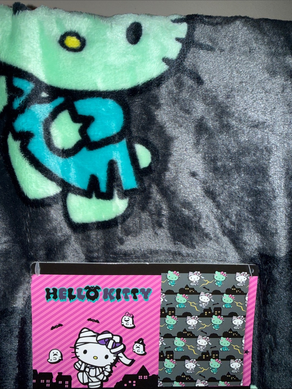 Hello Kitty Halloween Plush Throw - Mint, Teal & Black #hk #halloween